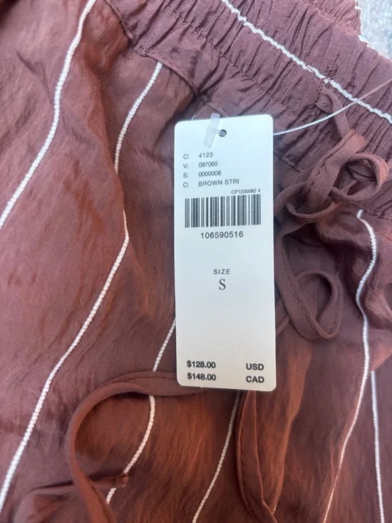 Maeve Rust-Brown Pinstripe Wide-Leg Drawstring Pants - Picture 2 of 4